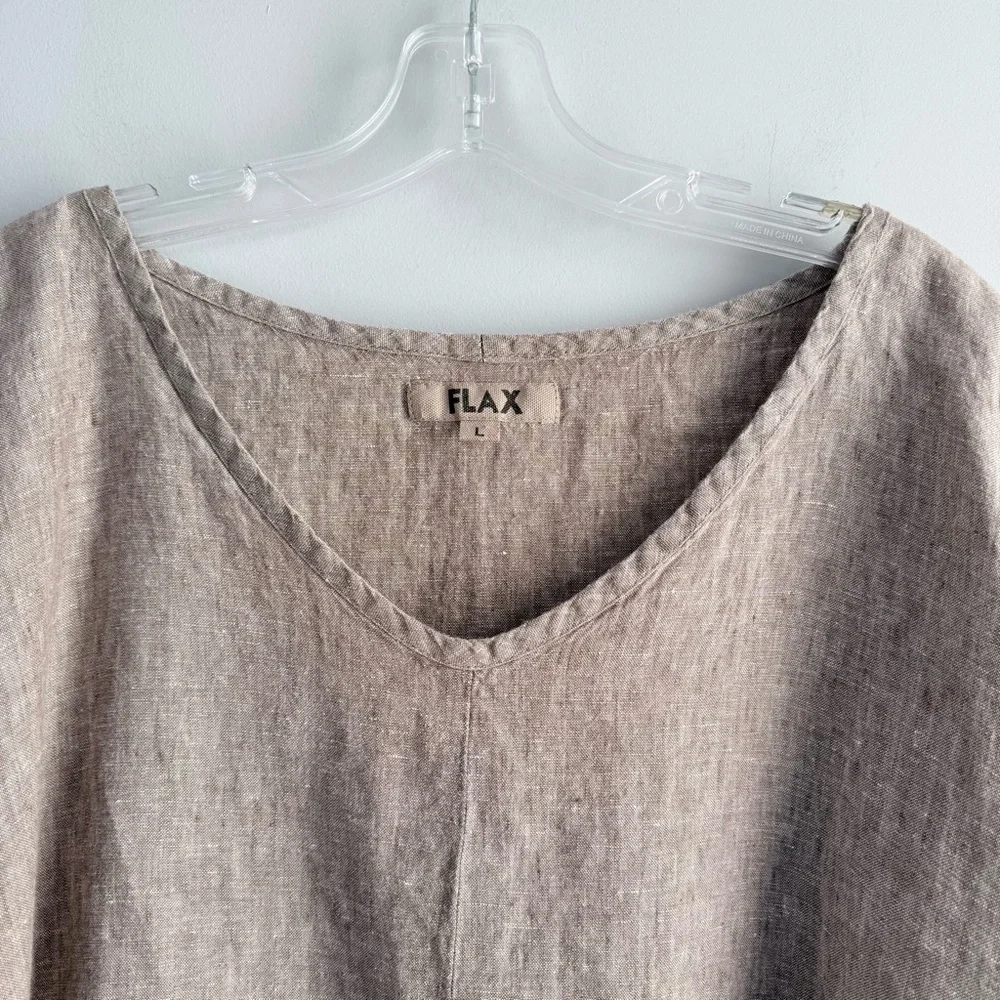 FLAX 100% Linen Oversized V-Neck Tunic Top L Lagenlook Bohemian Long Sleeves - Picture 9 of 14